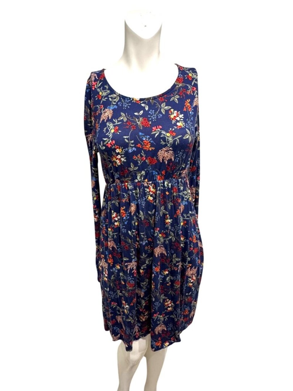 PinkBlush Floral Long Sleeve A-Line Midi Navy Color Dress